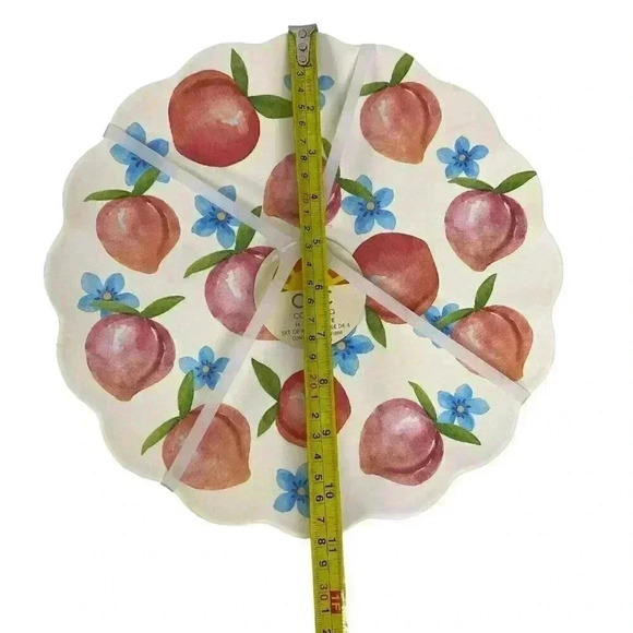 C&C California Home Scalloped Edge Dinner Plates 11" Peaches & Blue Flowers Set - Picture 3 of 5